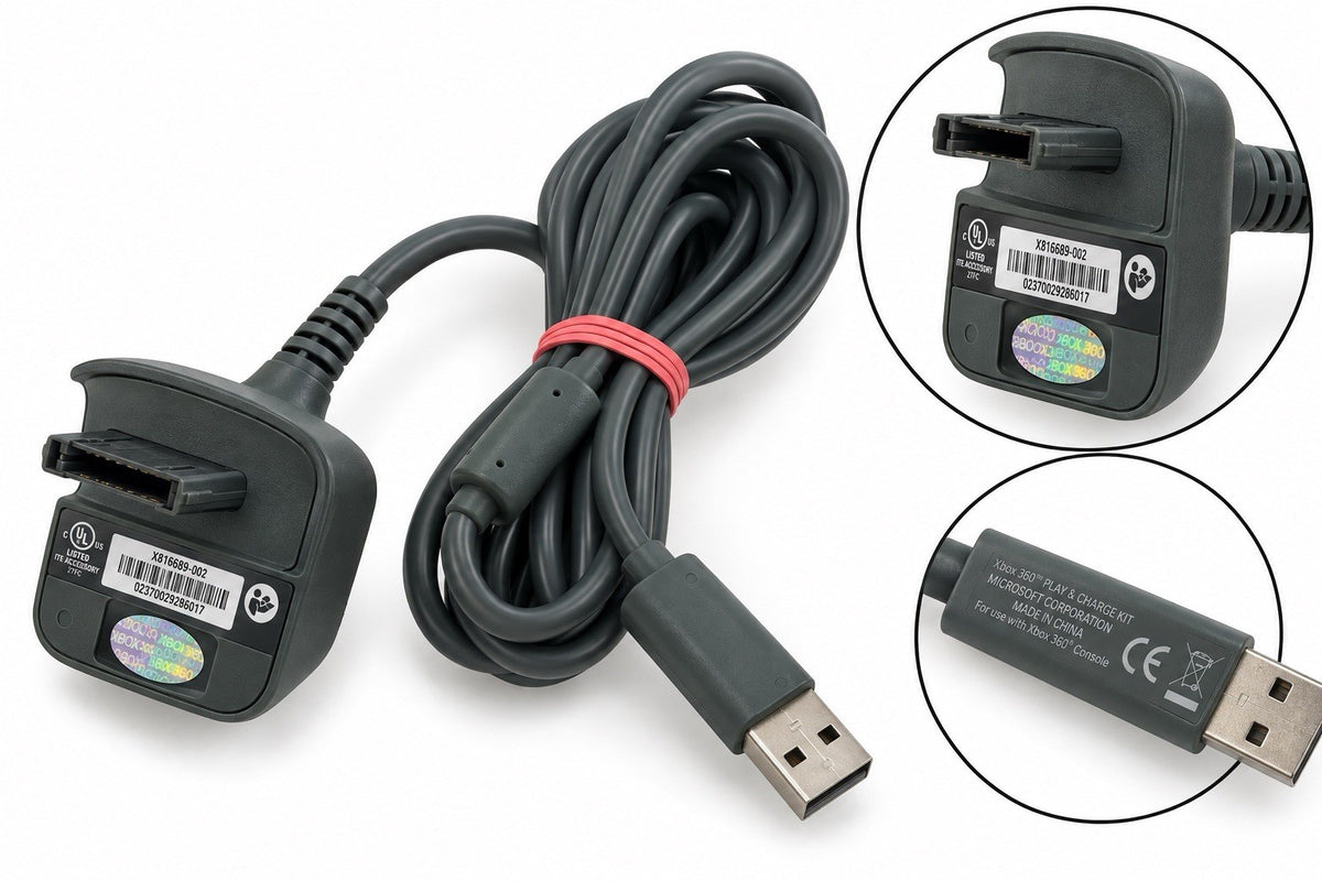 Original Microsoft Xbox 360 Play and Charge Kit Ladekabel für Controller grau