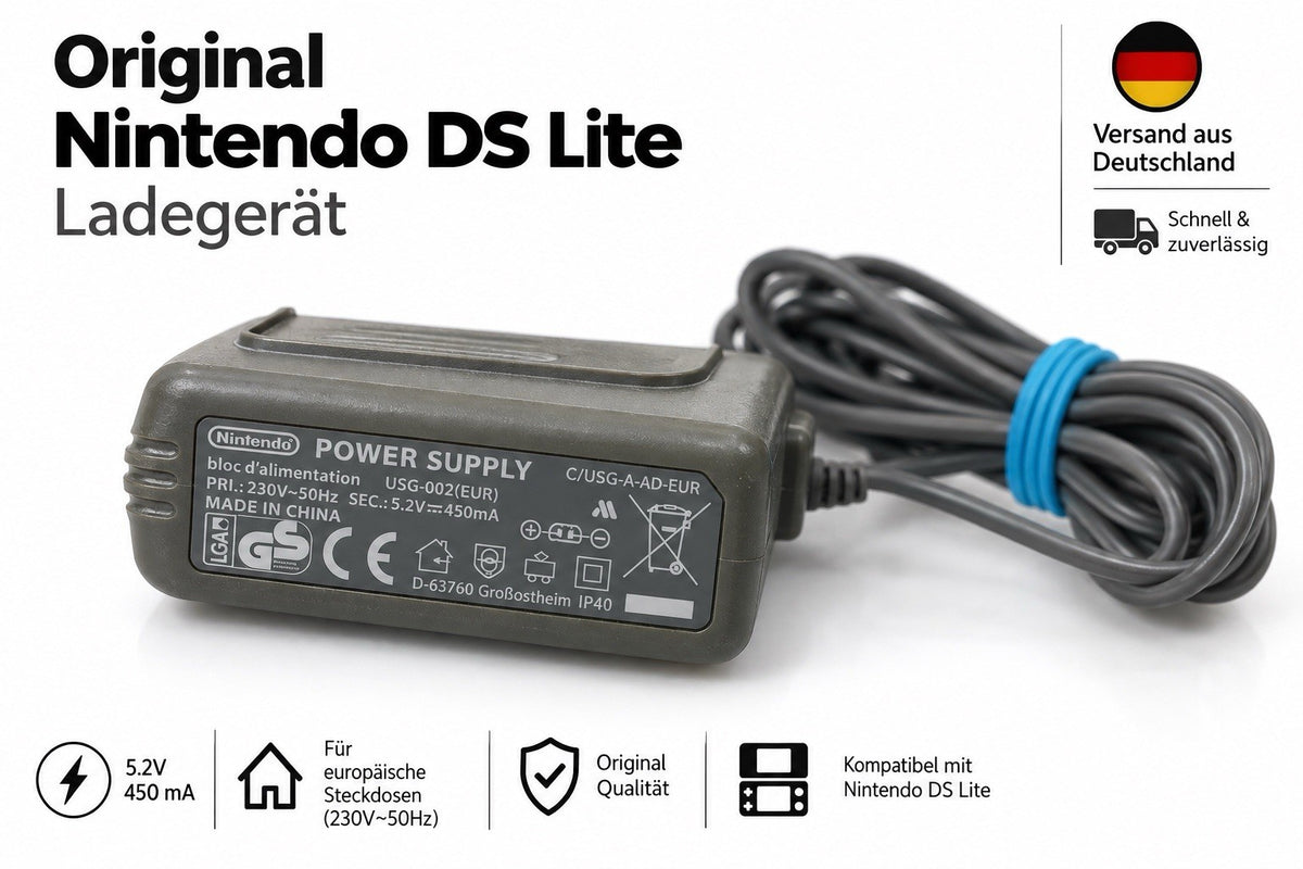 Nintendo DS Lite Netzteil Ladekabel Ladegerät Original Grau