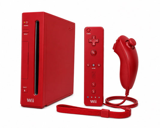 Nintendo Wii Konsole rot + Remote Motion Plus Controller & Nunchuk + Alle Kabeln
