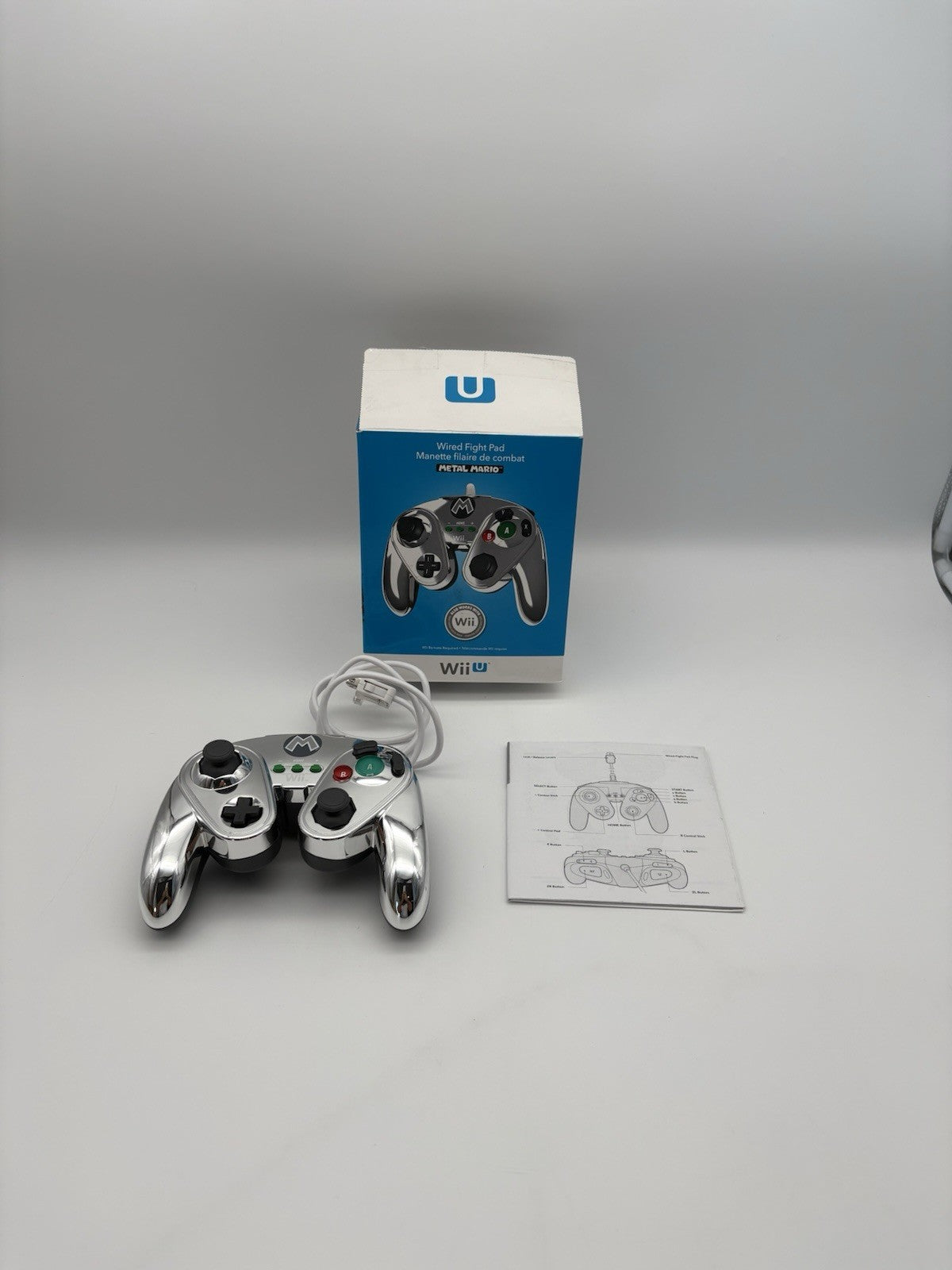 Metal Mario Controller - Chrome - Wired Fight Pad - Nintendo Wii U - OVP